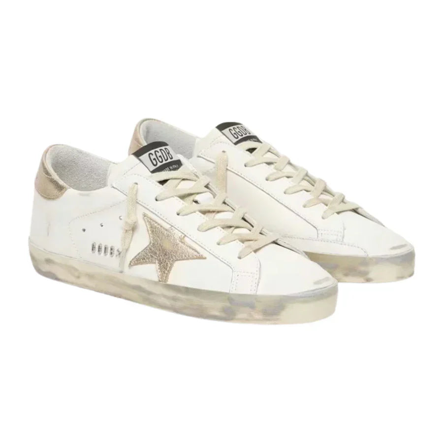 Golden Goose Women's Super-Star with gold sparkle foxing and metal stud lettering