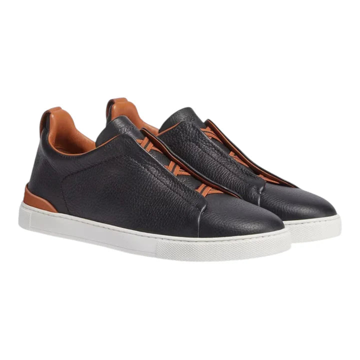 Zegna BLACK DEERSKIN TRIPLE STITCH™ SNEAKERS Black