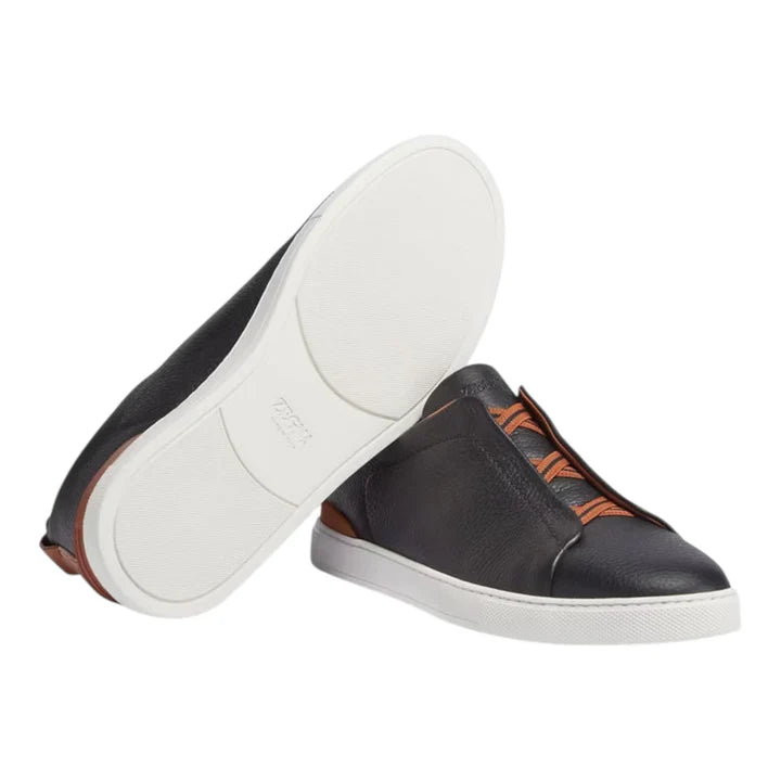 Zegna BLACK DEERSKIN TRIPLE STITCH™ SNEAKERS Black
