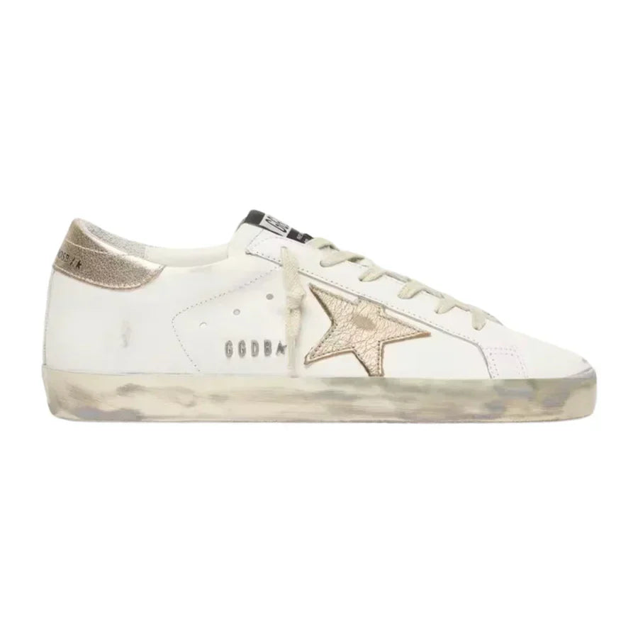 Golden Goose Women's Super-Star with gold sparkle foxing and metal stud lettering