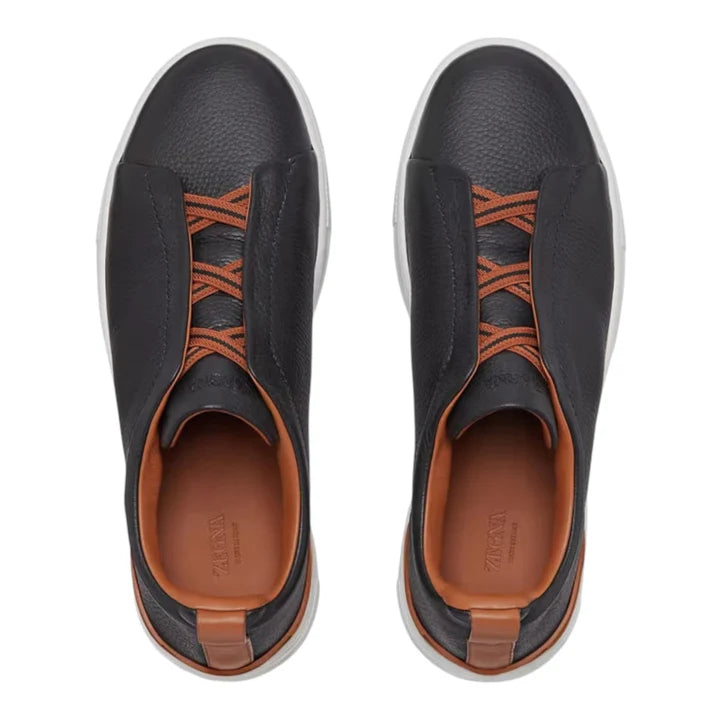 Zegna BLACK DEERSKIN TRIPLE STITCH™ SNEAKERS Black