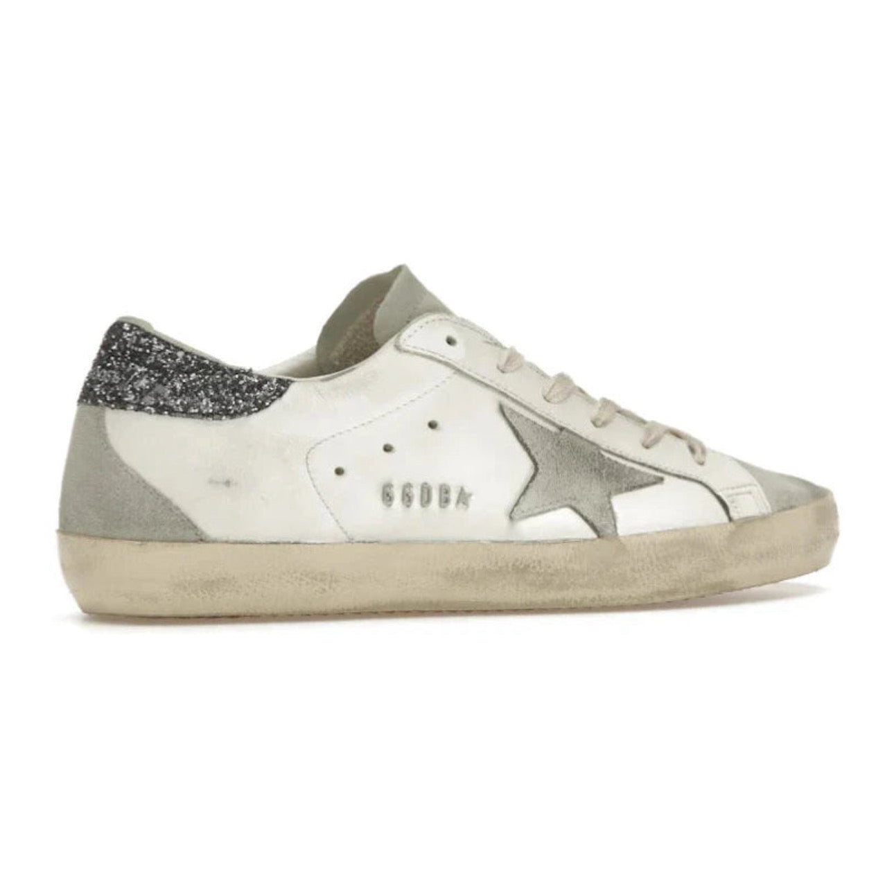Golden Goose Super-Star – White Dark Grey Glitter